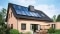 The picture shows a house with a Vitovolt 300 photovoltaic package with 10 modules on the roof.